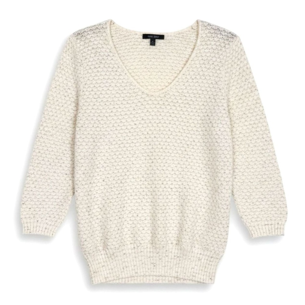 Knot Sisters Cream Textured Knit Sweater V-Neck Speckled Cozy Boho Size M EUC